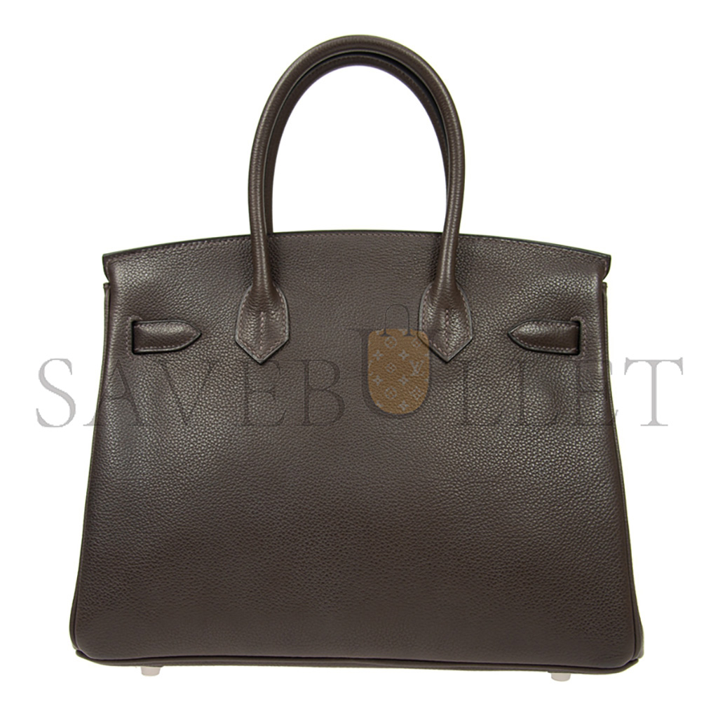 HERMÈS BIRKIN 30 CHEVRE LEATHER EBONY SILVER BUCKLE BAG H028369CC36 (30*23*15cm)